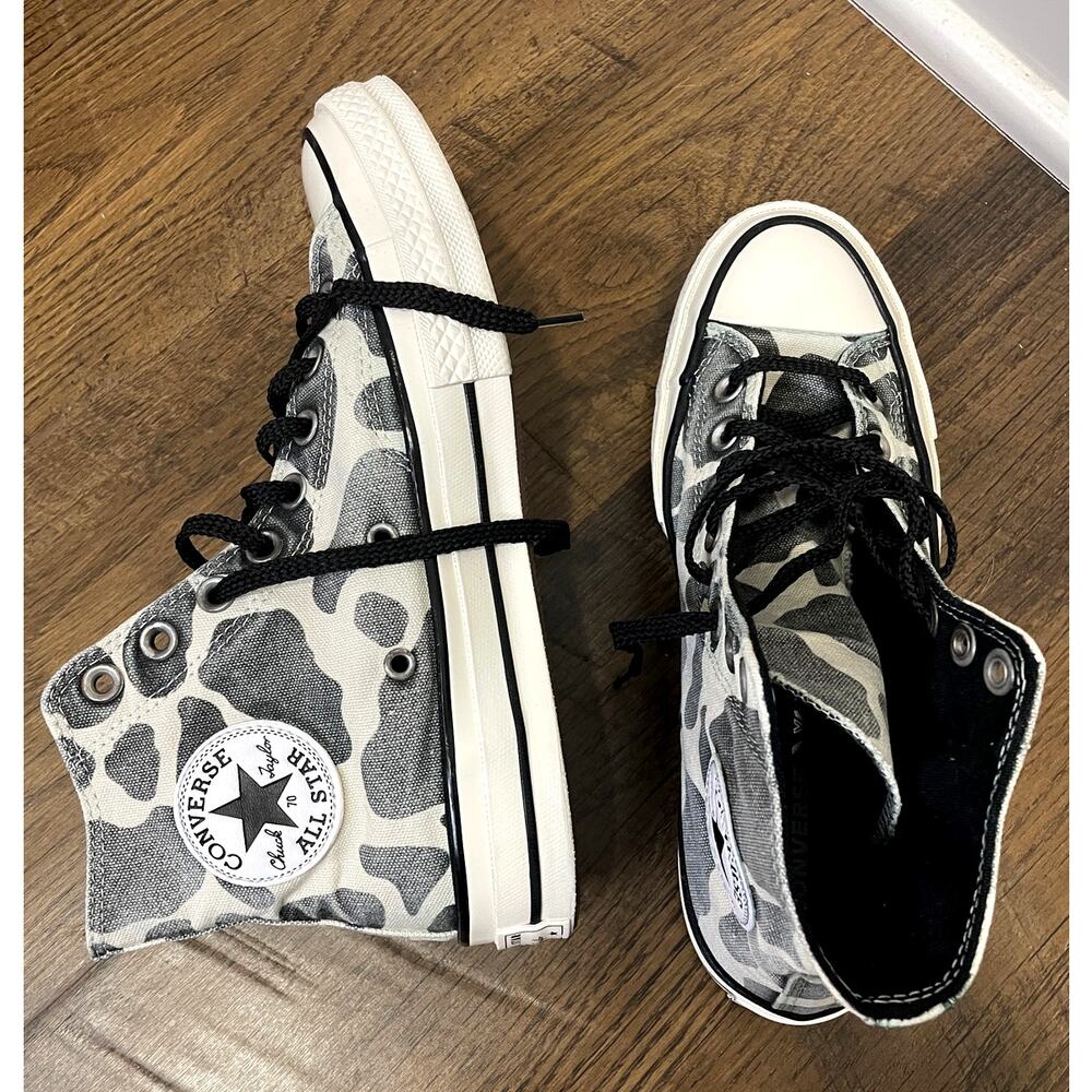 Retro Chuck Taylor All Star Cow Print Black & White High Tops Women's Size 8.5 - Picture 2 of 7